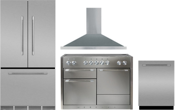 AGA Mercury 4 Piece Kitchen Appliances Package with French Door Refrigerator, Induction Range and Dishwasher in Stainless Steel AGRERADWRH10
