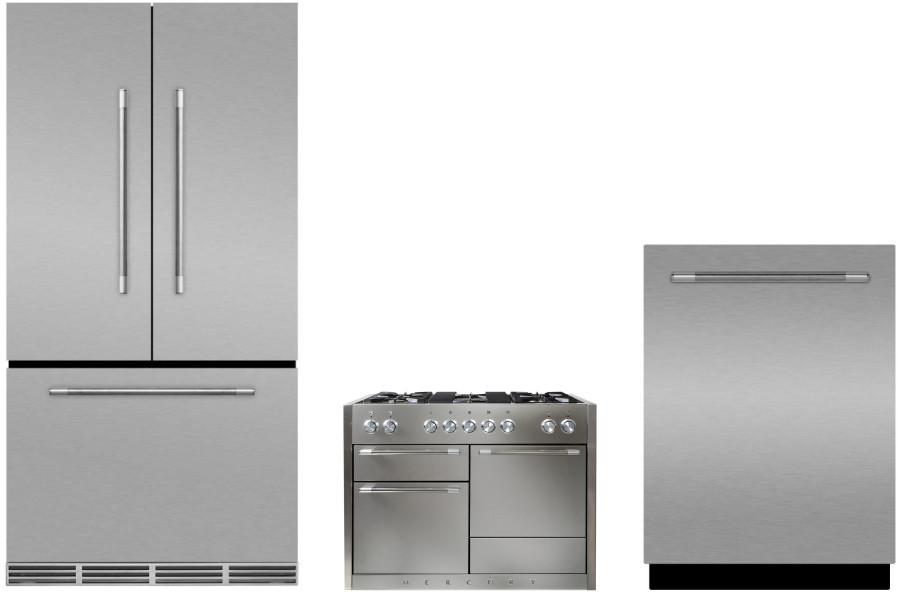 Mercury 3 Piece Kitchen Appliances Package with French Door Refrigerator, Dual Fuel Range and Dishwasher in Stainless Steel - AGA AGRERADW6