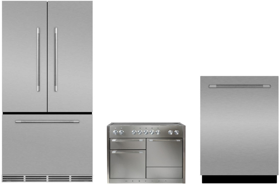 AGA Mercury 3 Piece Kitchen Appliances Package with French Door Refrigerator, Induction Range and Dishwasher in Stainless Steel AGRERADW7