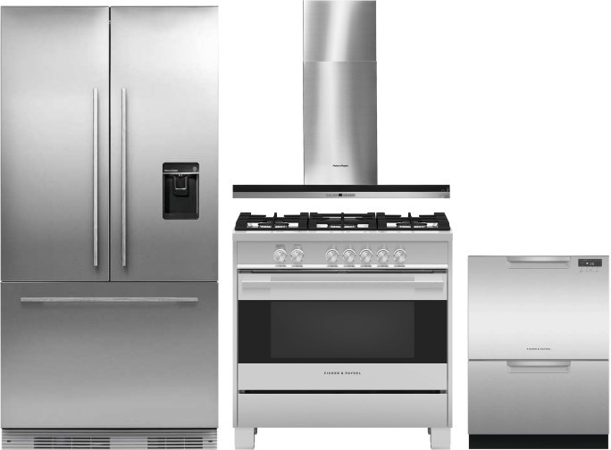 Fisher & Paykel Professional 4 Piece Kitchen Appliances Package with French Door Refrigerator, Gas Range and Dishwasher in Panel Ready FPRERADWRH406