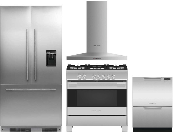 Fisher & Paykel Professional 4 Piece Kitchen Appliances Package with French Door Refrigerator, Gas Range and Dishwasher in Panel Ready FPRERADWRH407