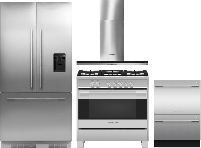 Fisher & Paykel Professional 4 Piece Kitchen Appliances Package with French Door Refrigerator, Gas Range and Dishwasher in Panel Ready FPRERADWRH409