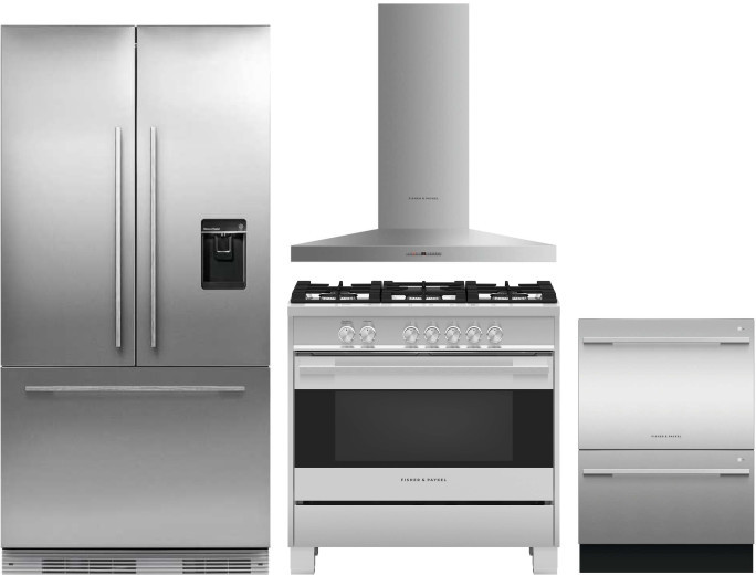 Fisher & Paykel Professional 4 Piece Kitchen Appliances Package with French Door Refrigerator, Gas Range and Dishwasher in Panel Ready FPRERADWRH410