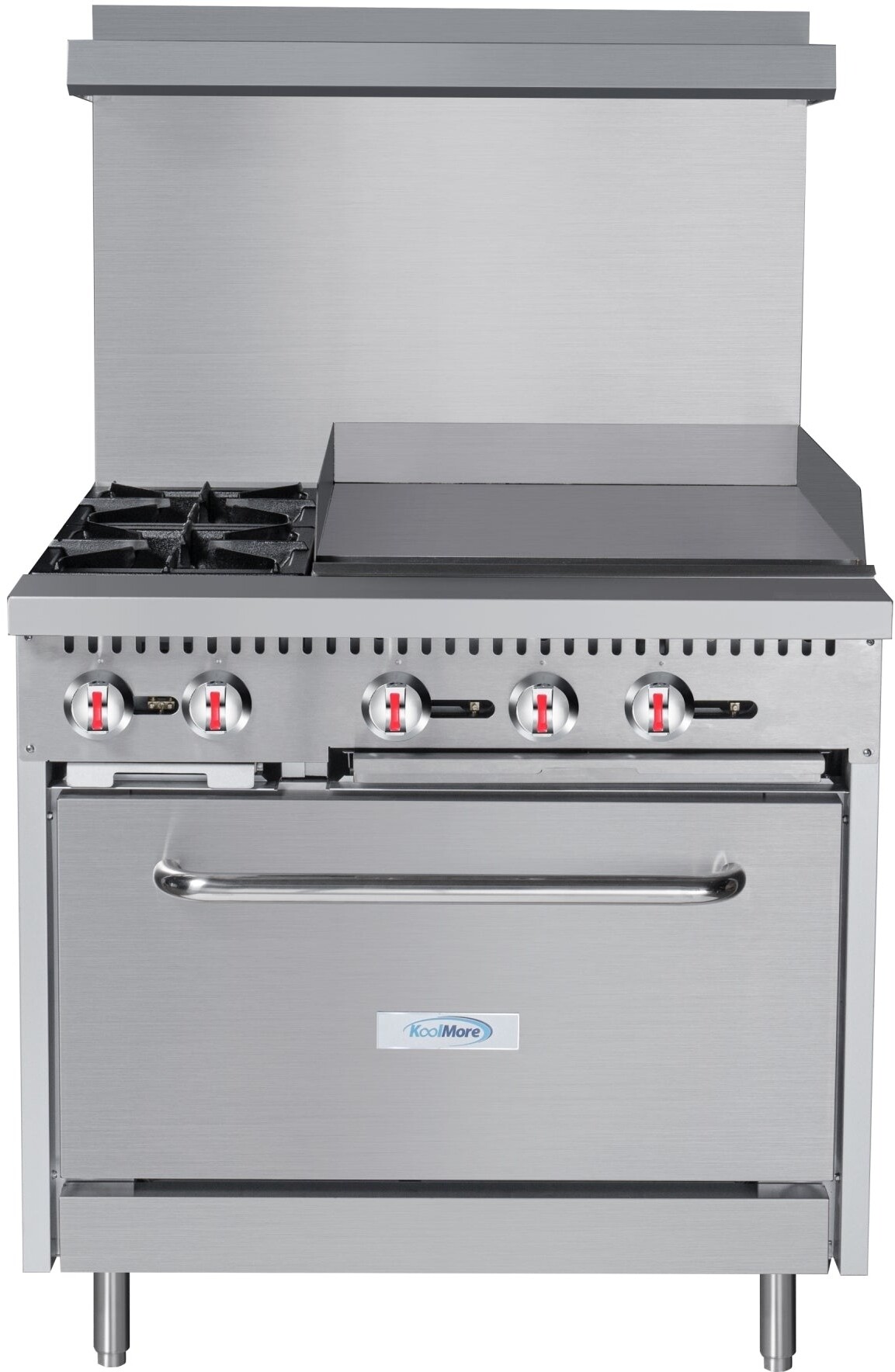 KoolMore KMCRG36LP 36 inch 2 Burner Commercial Gas Range with Griddle, Easy-to-Clean Unit, High-Performance Burners, in Stainless Steel (Liquid Propane)