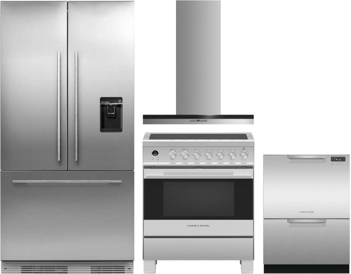 Fisher & Paykel Professional 4 Piece Kitchen Appliances Package with French Door Refrigerator, Electric Range and Dishwasher in Panel Ready FPRERADWRH