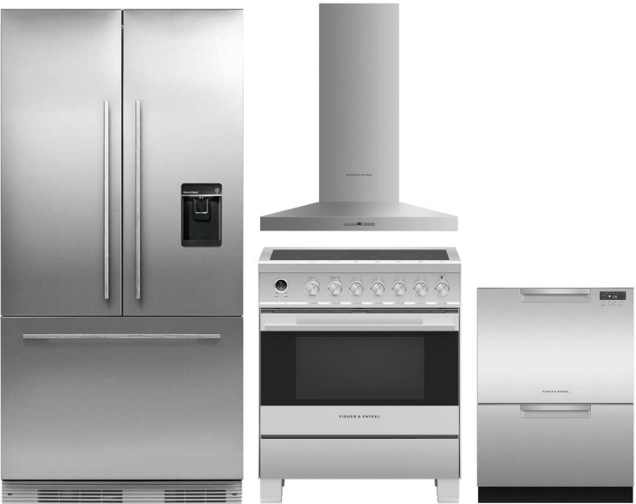 Fisher & Paykel Professional 4 Piece Kitchen Appliances Package with French Door Refrigerator, Electric Range and Dishwasher in Panel Ready FPRERADWRH