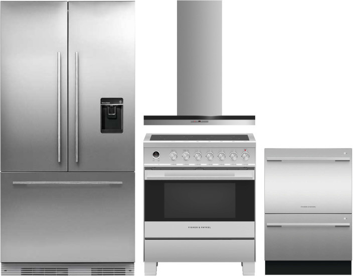 Fisher & Paykel Professional 4 Piece Kitchen Appliances Package with French Door Refrigerator, Electric Range and Dishwasher in Panel Ready FPRERADWRH