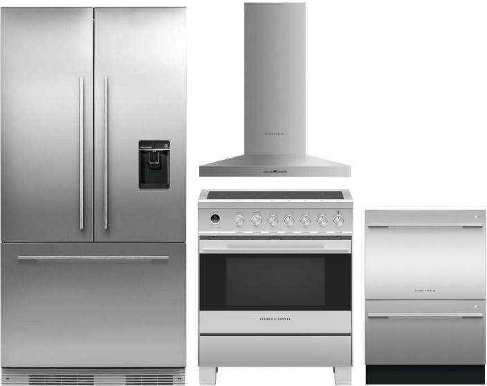 Fisher & Paykel Professional 4 Piece Kitchen Appliances Package with French Door Refrigerator, Electric Range and Dishwasher in Panel Ready FPRERADWRH
