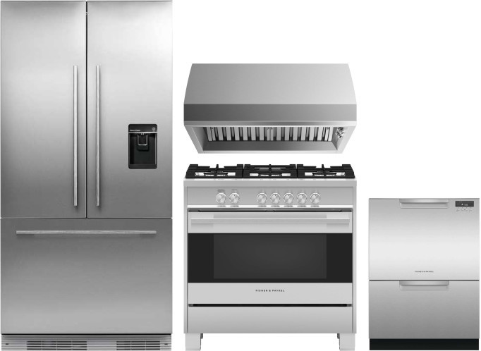Fisher & Paykel Professional 4 Piece Kitchen Appliances Package with French Door Refrigerator, Gas Range and Dishwasher in Panel Ready FPRERADWRH445