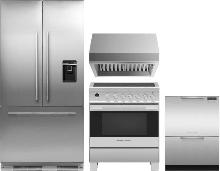 Fisher & Paykel Professional 4 Piece Kitchen Appliances Package with French Door Refrigerator, Electric Range and Dishwasher in Panel Ready FPRERADWRH