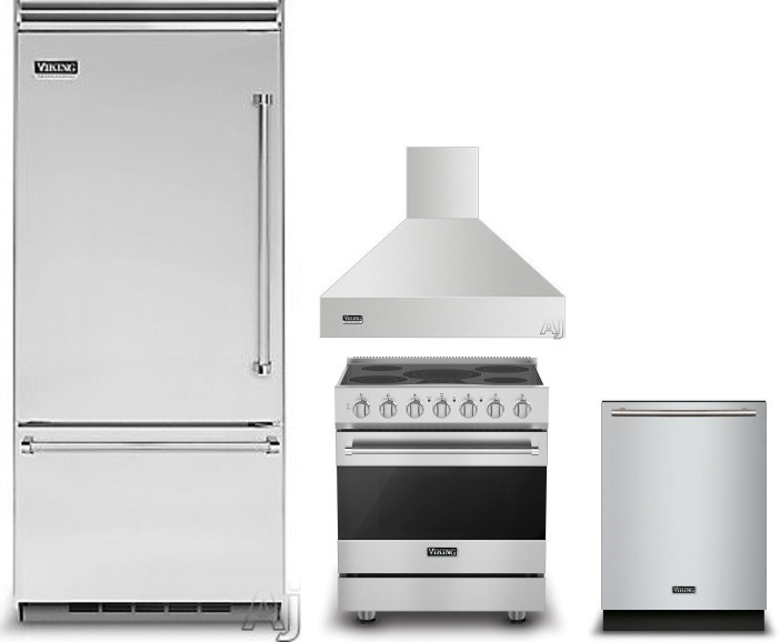 Viking 5 4 Piece Kitchen Appliances Package with Bottom Freezer Refrigerator, Electric Range and Dishwasher in Stainless Steel VIRERADWRH578