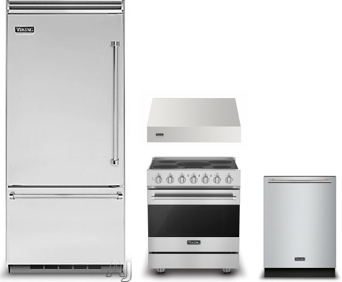 Viking 5 4 Piece Kitchen Appliances Package with Bottom Freezer Refrigerator, Electric Range and Dishwasher in Stainless Steel VIRERADWRH579