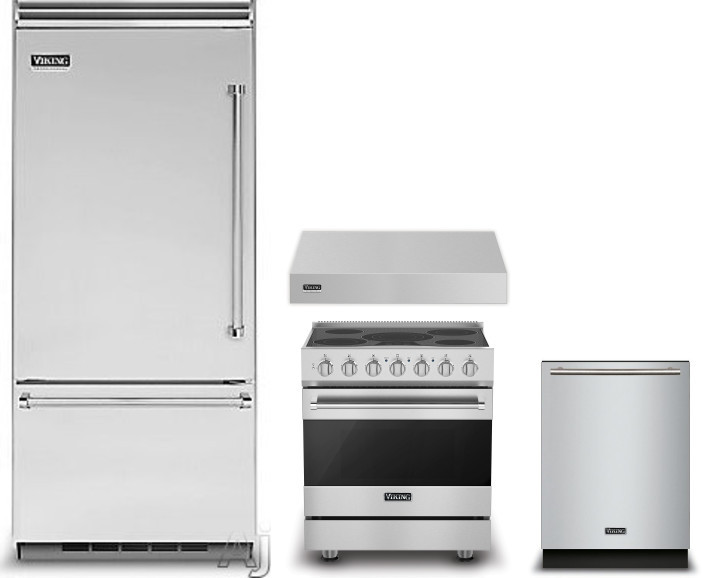 Viking 5 4 Piece Kitchen Appliances Package with Bottom Freezer Refrigerator, Electric Range and Dishwasher in Stainless Steel VIRERADWRH580