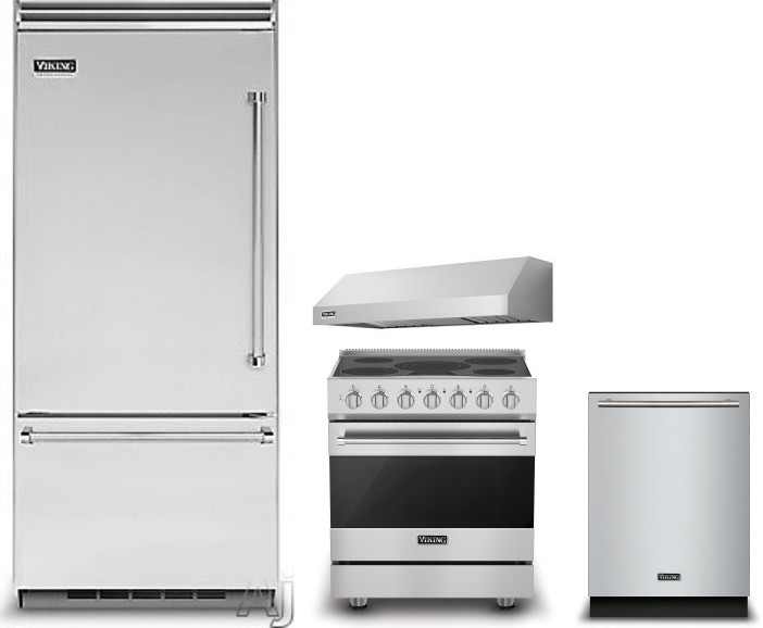 Viking 5 4 Piece Kitchen Appliances Package with Bottom Freezer Refrigerator, Electric Range and Dishwasher in Stainless Steel VIRERADWRH581