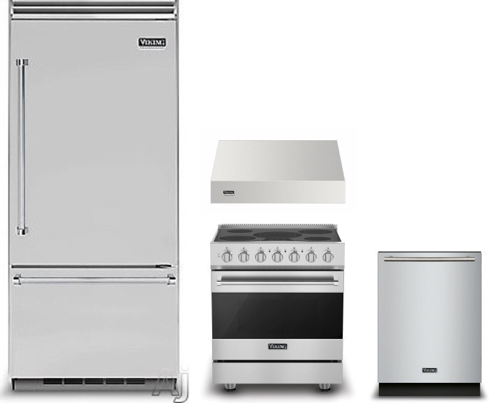 Viking 5 4 Piece Kitchen Appliances Package with Bottom Freezer Refrigerator, Electric Range and Dishwasher in Stainless Steel VIRERADWRH584