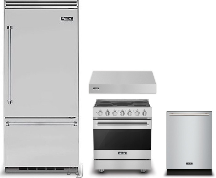 Viking 5 4 Piece Kitchen Appliances Package with Bottom Freezer Refrigerator, Electric Range and Dishwasher in Stainless Steel VIRERADWRH655