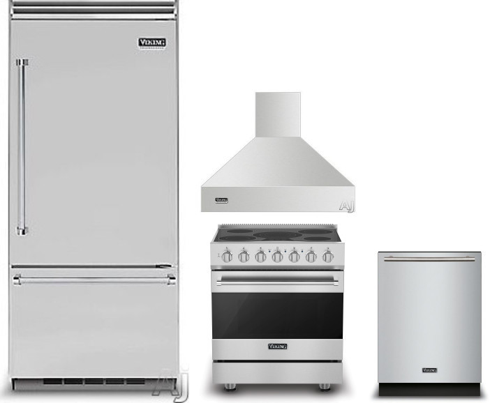 Viking 5 4 Piece Kitchen Appliances Package with Bottom Freezer Refrigerator, Electric Range and Dishwasher in Stainless Steel VIRERADWRH659