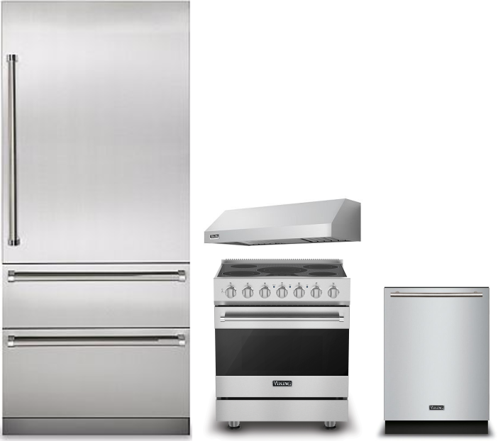 Viking 7 4 Piece Kitchen Appliances Package with Bottom Freezer Refrigerator, Electric Range and Dishwasher in Stainless Steel VIRERADWRH671