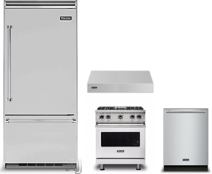 Viking 5 4 Piece Kitchen Appliances Package with Bottom Freezer Refrigerator, Gas Range and Dishwasher in Stainless Steel VIRERADWRH695