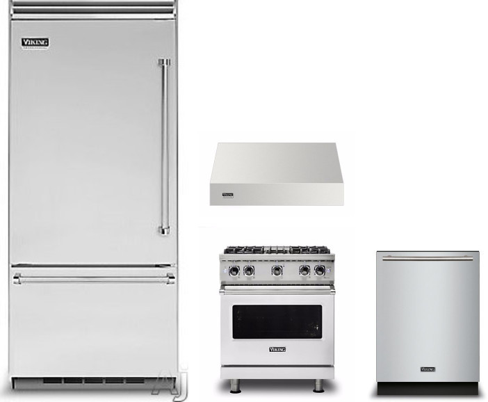 Viking 5 4 Piece Kitchen Appliances Package with Bottom Freezer Refrigerator, Gas Range and Dishwasher in Stainless Steel VIRERADWRH707