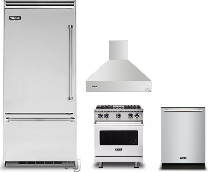 Viking 5 4 Piece Kitchen Appliances Package with Bottom Freezer Refrigerator, Gas Range and Dishwasher in Stainless Steel VIRERADWRH709