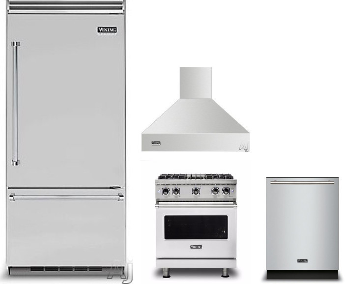 Viking 5 4 Piece Kitchen Appliances Package with Bottom Freezer Refrigerator, Gas Range and Dishwasher in Stainless Steel VIRERADWRH710