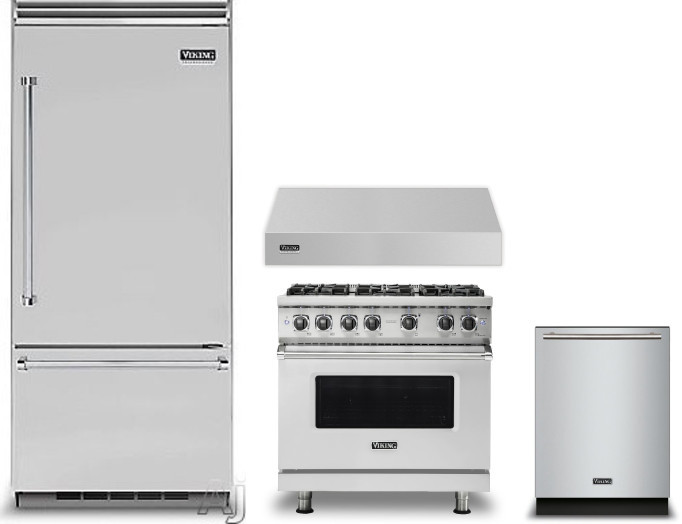 Viking 5 4 Piece Kitchen Appliances Package with Bottom Freezer Refrigerator, Gas Range and Dishwasher in Stainless Steel VIRERADWRH750