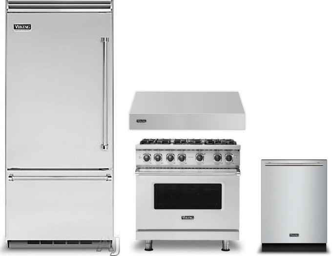 Viking 5 4 Piece Kitchen Appliances Package with Bottom Freezer Refrigerator, Gas Range and Dishwasher in Stainless Steel VIRERADWRH758