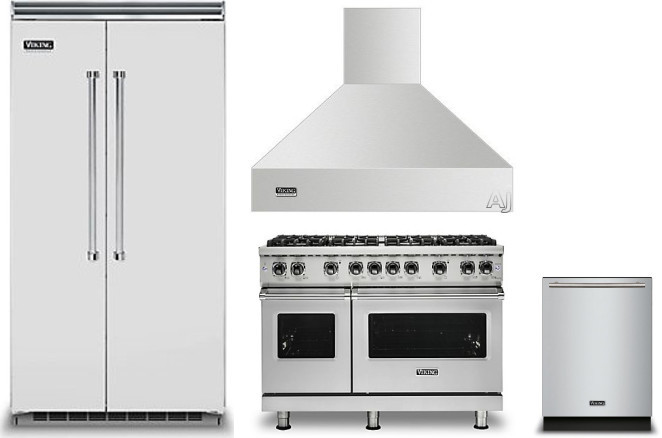 Viking 5 4 Piece Kitchen Appliances Package with Side-by-Side Refrigerator, Gas Range and Dishwasher in Stainless Steel VIRERADWRH1000