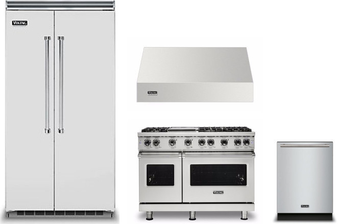 Viking 5 4 Piece Kitchen Appliances Package with Side-by-Side Refrigerator, Gas Range and Dishwasher in Stainless Steel VIRERADWRH1008