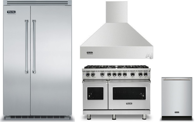 Viking 5 4 Piece Kitchen Appliances Package with Side-by-Side Refrigerator, Gas Range and Dishwasher in Stainless Steel VIRERADWRH1014