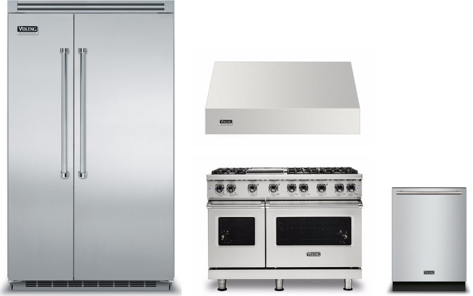Viking 5 4 Piece Kitchen Appliances Package with Side-by-Side Refrigerator, Gas Range and Dishwasher in Stainless Steel VIRERADWRH1019