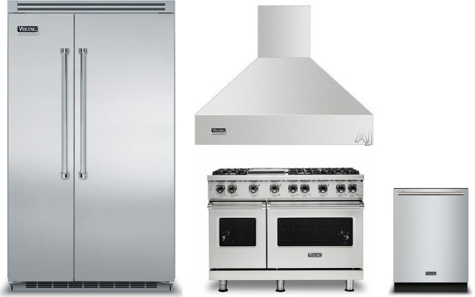 Viking 5 4 Piece Kitchen Appliances Package with Side-by-Side Refrigerator, Gas Range and Dishwasher in Stainless Steel VIRERADWRH1023