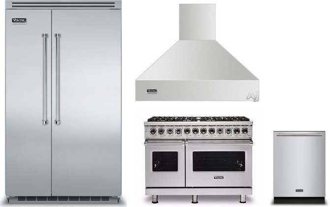 Viking 5 4 Piece Kitchen Appliances Package with Side-by-Side Refrigerator, Dual Fuel Range and Dishwasher in Stainless Steel VIRERADWRH1038