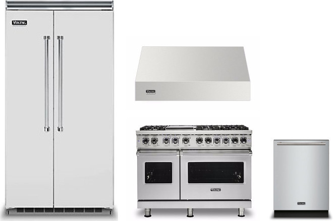 Viking 5 4 Piece Kitchen Appliances Package with Side-by-Side Refrigerator, Dual Fuel Range and Dishwasher in Stainless Steel VIRERADWRH1042