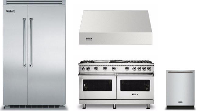 Viking 5 4 Piece Kitchen Appliances Package with Side-by-Side Refrigerator, Gas Range and Dishwasher in Stainless Steel VIRERADWRH1052