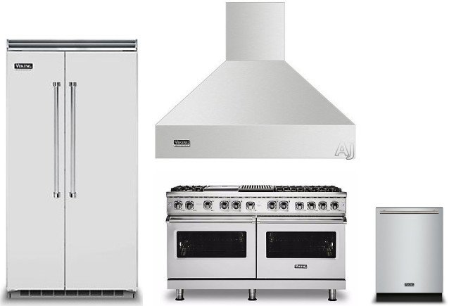 Viking 5 4 Piece Kitchen Appliances Package with Side-by-Side Refrigerator, Dual Fuel Range and Dishwasher in Stainless Steel VIRERADWRH1063