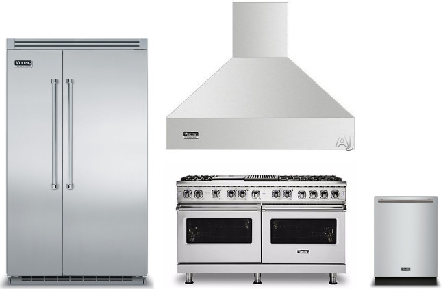 Viking 5 4 Piece Kitchen Appliances Package with Side-by-Side Refrigerator, Dual Fuel Range and Dishwasher in Stainless Steel VIRERADWRH1073