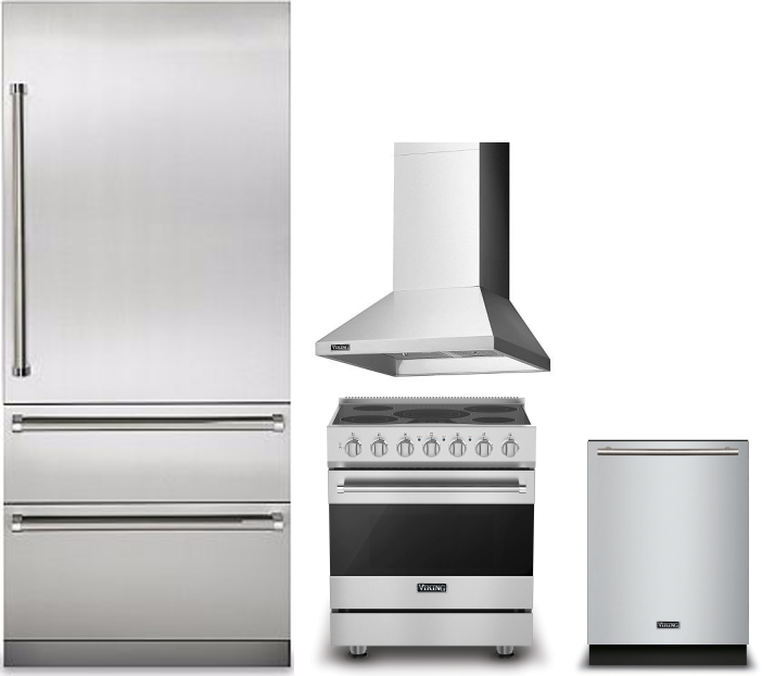 Viking 7 4 Piece Kitchen Appliances Package with Bottom Freezer Refrigerator, Electric Range and Dishwasher in Stainless Steel VIRERADWRH1082