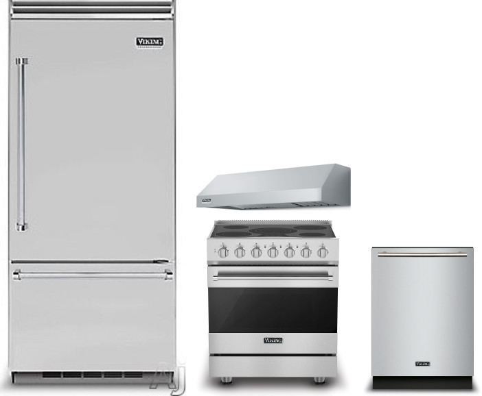 Viking 5 4 Piece Kitchen Appliances Package with Bottom Freezer Refrigerator, Electric Range and Dishwasher in Stainless Steel VIRERADWRH1089