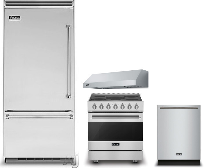 Viking 5 4 Piece Kitchen Appliances Package with Bottom Freezer Refrigerator, Electric Range and Dishwasher in Stainless Steel VIRERADWRH1090