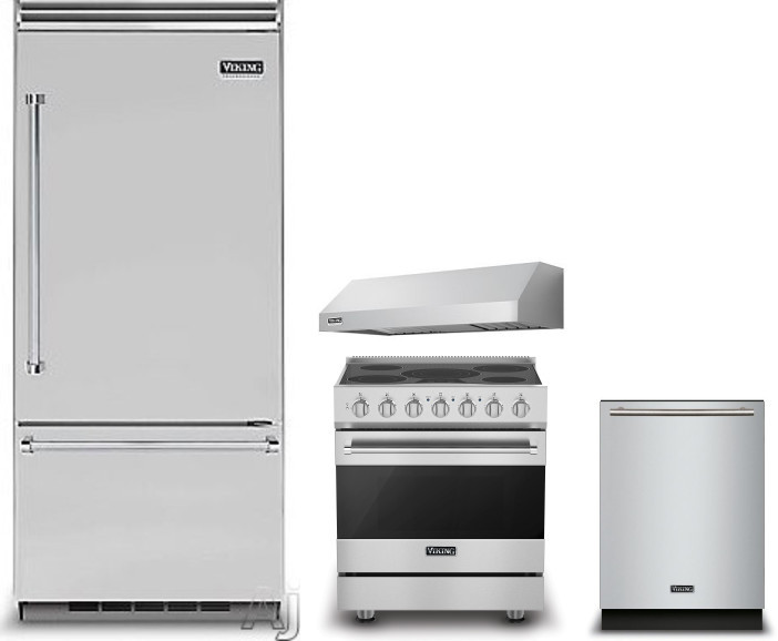 Viking 5 4 Piece Kitchen Appliances Package with Bottom Freezer Refrigerator, Electric Range and Dishwasher in Stainless Steel VIRERADWRH1091