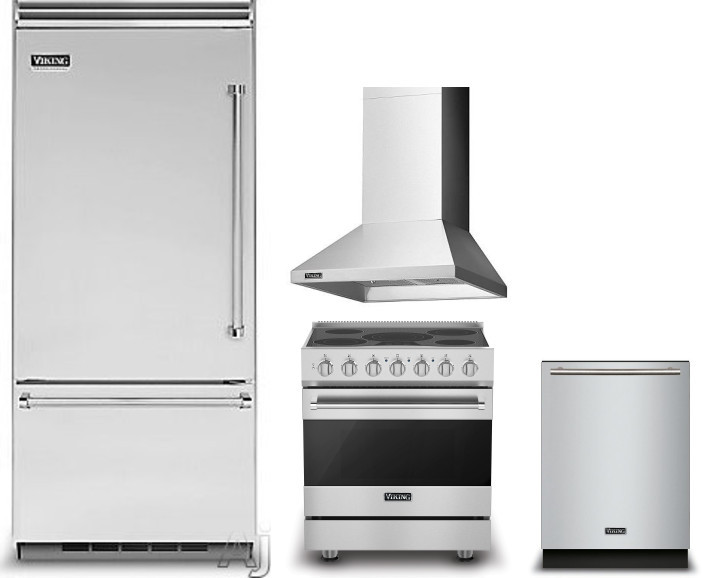 Viking 5 4 Piece Kitchen Appliances Package with Bottom Freezer Refrigerator, Electric Range and Dishwasher in Stainless Steel VIRERADWRH1092