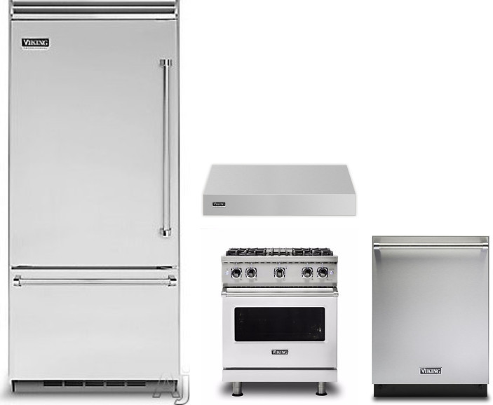 Viking 5 4 Piece Kitchen Appliances Package with Bottom Freezer Refrigerator, Gas Range and Dishwasher in Stainless Steel VIRERADWRH1123