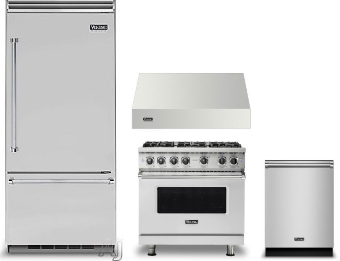 Viking 5 4 Piece Kitchen Appliances Package with Bottom Freezer Refrigerator, Gas Range and Dishwasher in Stainless Steel VIRERADWRH1132
