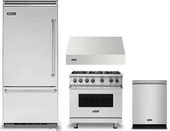 Viking 5 4 Piece Kitchen Appliances Package with Bottom Freezer Refrigerator, Gas Range and Dishwasher in Stainless Steel VIRERADWRH1133