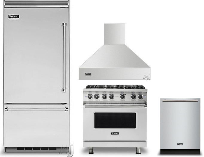 Viking 5 4 Piece Kitchen Appliances Package with Bottom Freezer Refrigerator, Gas Range and Dishwasher in Stainless Steel VIRERADWRH1136