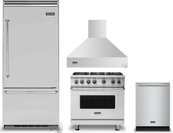 Viking 5 4 Piece Kitchen Appliances Package with Bottom Freezer Refrigerator, Gas Range and Dishwasher in Stainless Steel VIRERADWRH1137