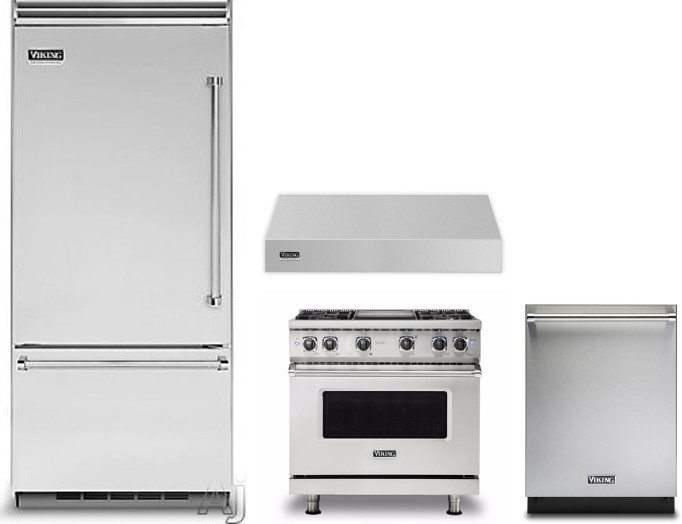 Viking 5 4 Piece Kitchen Appliances Package with Bottom Freezer Refrigerator, Gas Range and Dishwasher in Stainless Steel VIRERADWRH1142