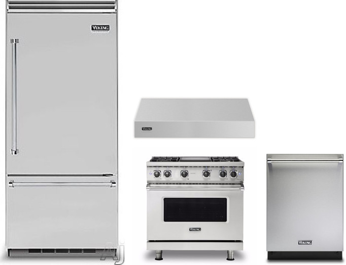 Viking 5 4 Piece Kitchen Appliances Package with Bottom Freezer Refrigerator, Gas Range and Dishwasher in Stainless Steel VIRERADWRH1143